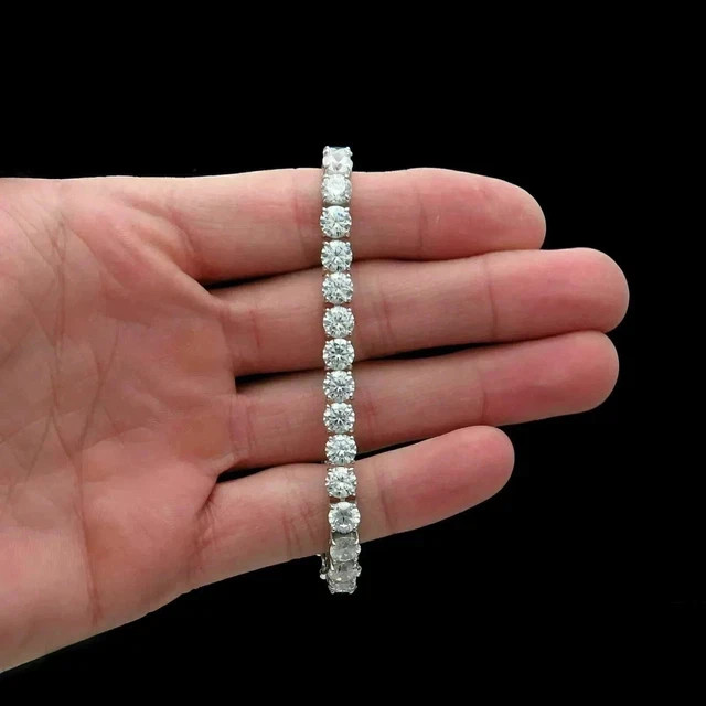 12TCW Round Cut Lab Created Diamond Men’s Tennis Bracelet 14K White Gold Plated