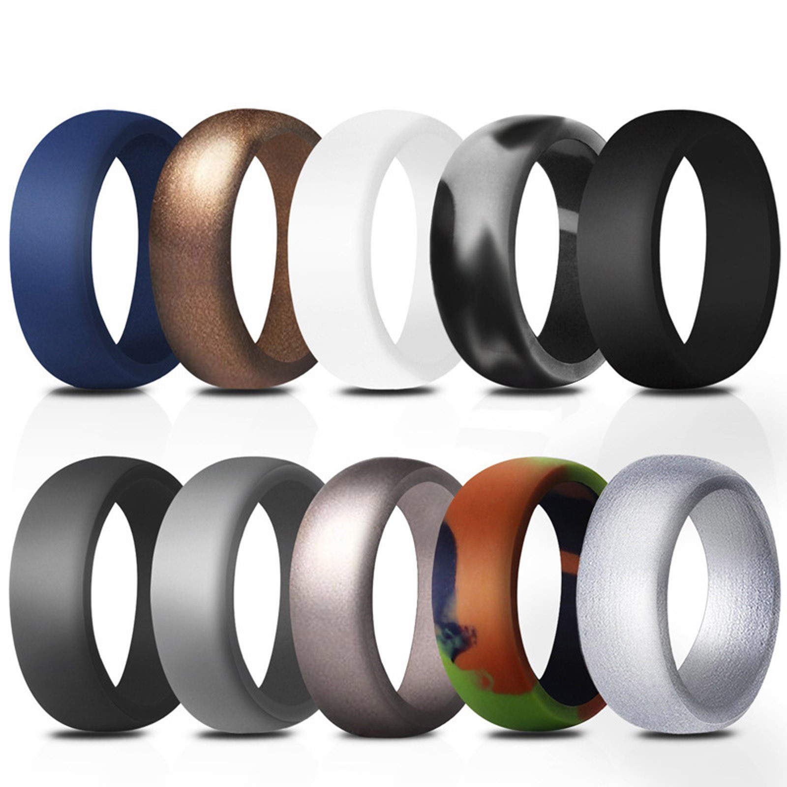 10PCS Silicone Wedding Rings for Men Rubber Engagement Bands 8.7mm Wide 2.5mm