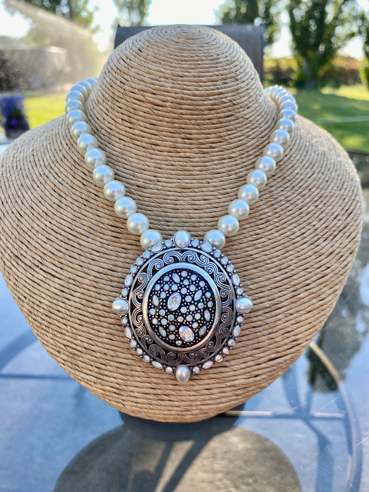 Brighton Be Realistic brooch Faux Pearl & Rhinestone 18″ Necklace