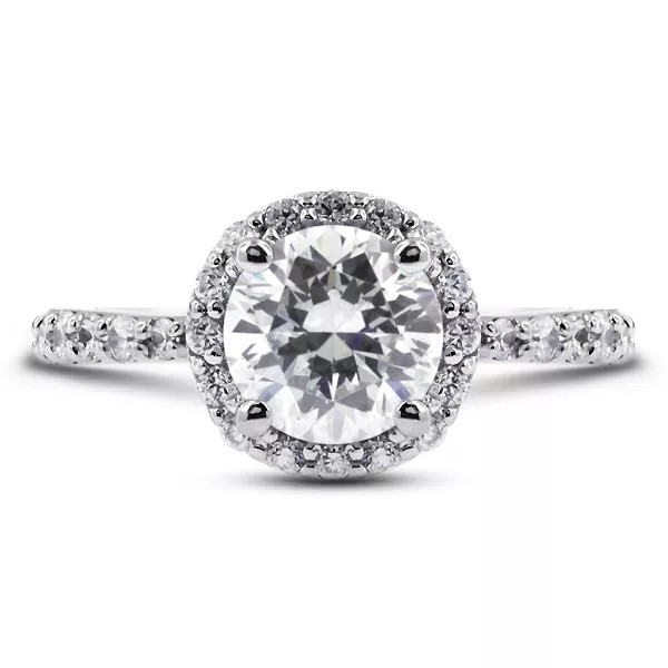 Side Stone Engagement Ring Halo 18K Gold 2.80 CT Round Lab-Grown Diamond E SI2