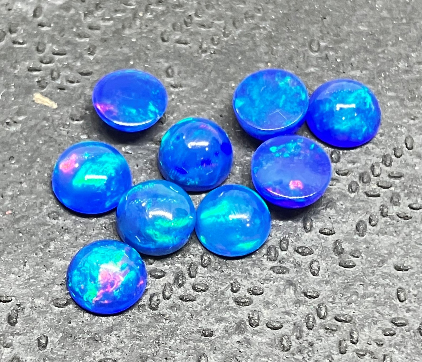 Natural Ethiopian Blue Opal Fire Round Flat Back AAA Loose Gemstone For Jewelry