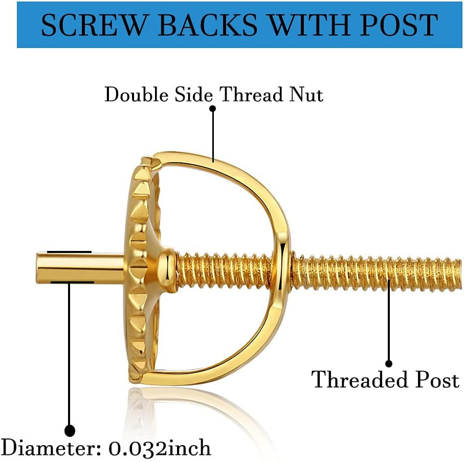 2 Pairs 14K Gold & 925 Sterling Silver Screw Earring Backs Replacements – Secure