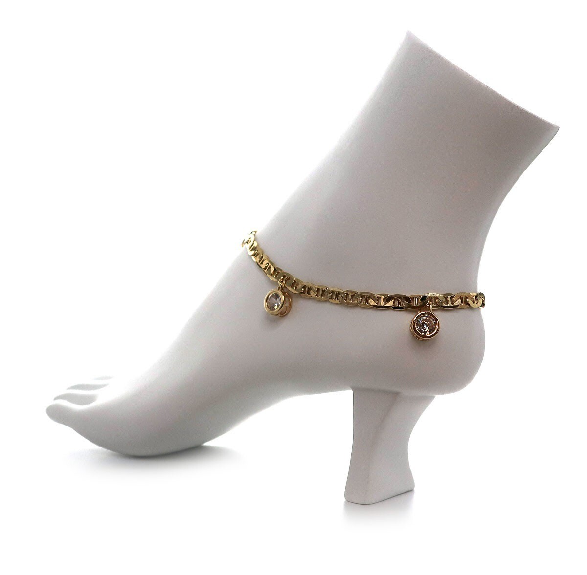 5mm Italian Mariner Anchor Chain Anklet Cubic Zirconia Bracelet 14K Gold Plated