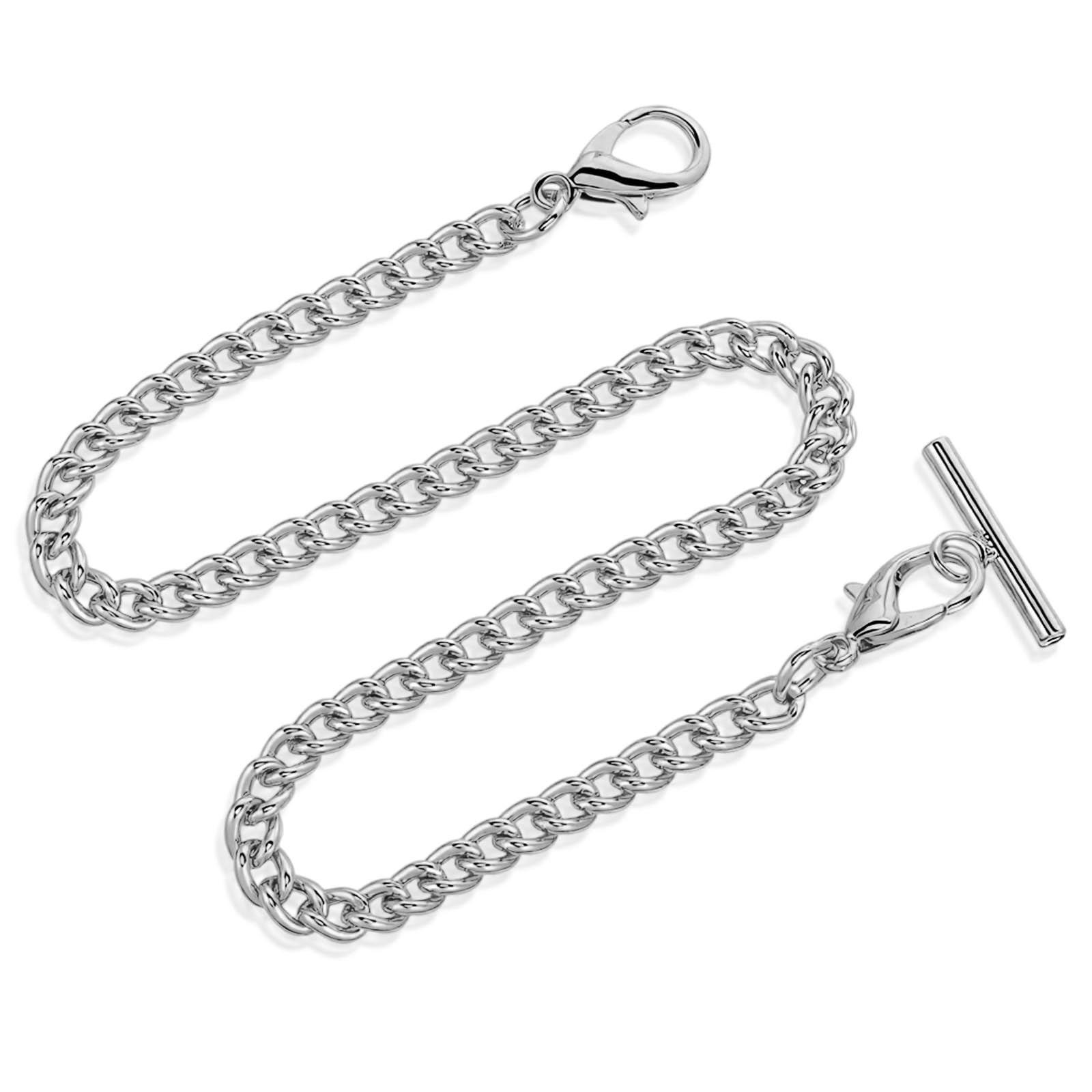 Aeaocvo Silver Pocket Watch Chain with T-Bar, 14 Inch silver