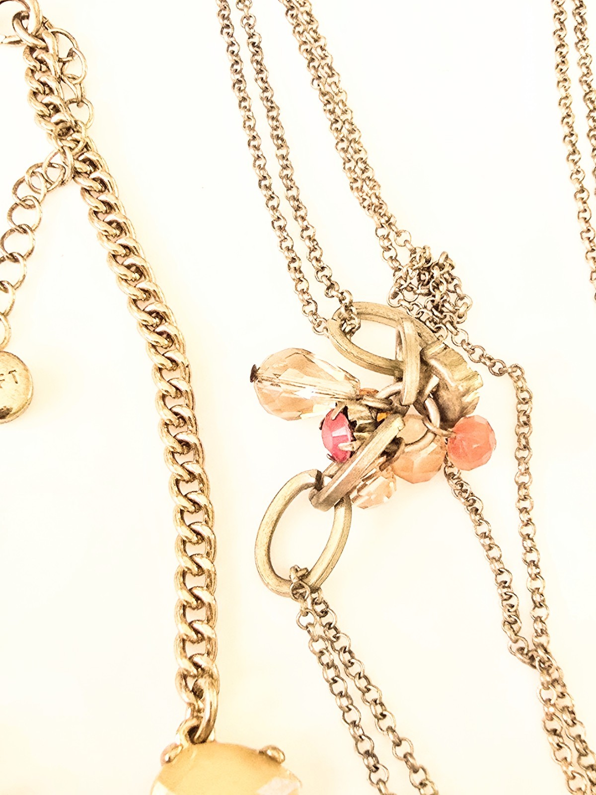 2 LOFT Signed Gold Tone Necklaces 34in Yellow Flower Cluster 18in Blue/yellow