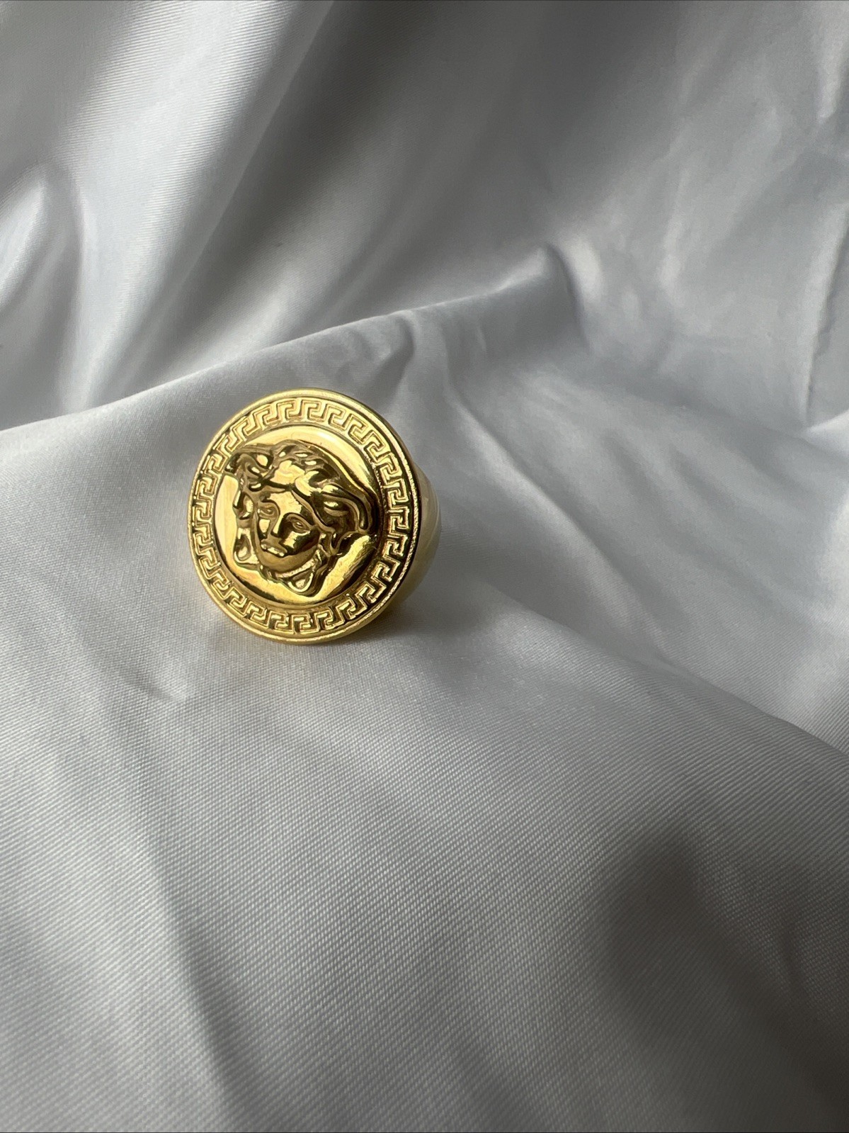 Gold Greek Key With Signet Medusa Head Ring -Stainless Steel-9
