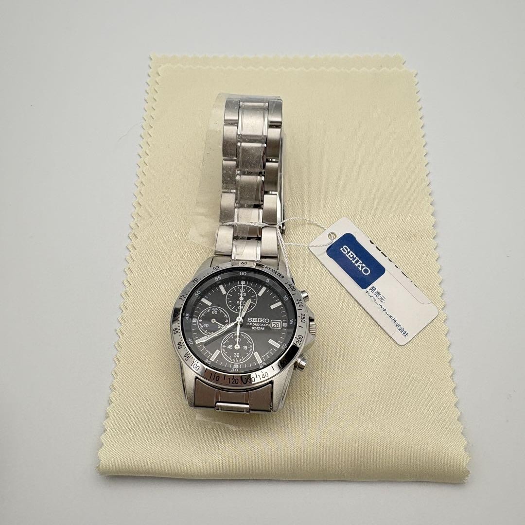 SEIKO Chronograph SND367PC Black Silver Men’s Watch in Box New