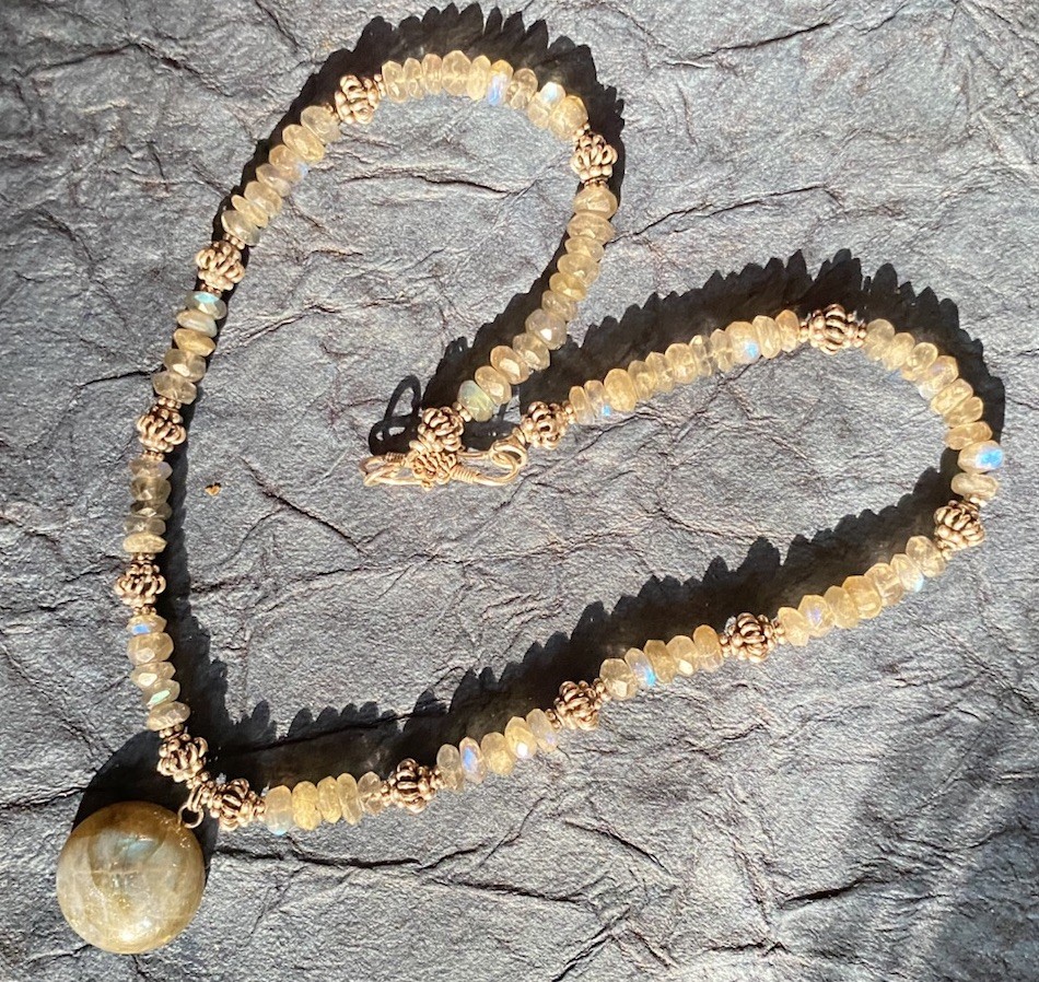 Handmade Labradorite Gemstone Necklace w/ 925 Silver Spacers & Hook Clasp 18”
