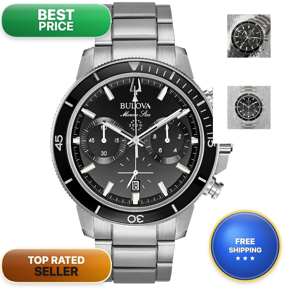 Bulova Mens Marine Star Series C Stainless Steel 6-Hand Chronograph Quartz