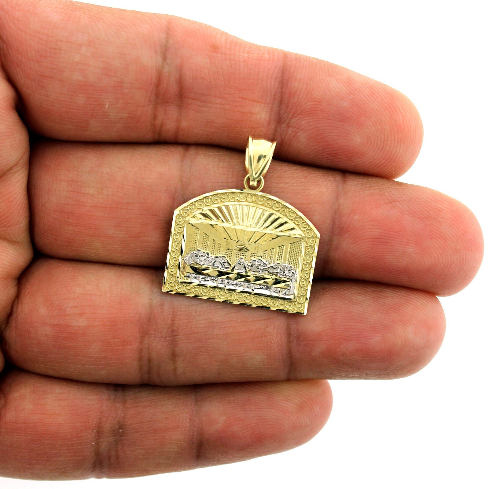 10K Yellow Gold Men’s Last Supper Jesus Pendant, Diamond Cut, 10KT Real Gold