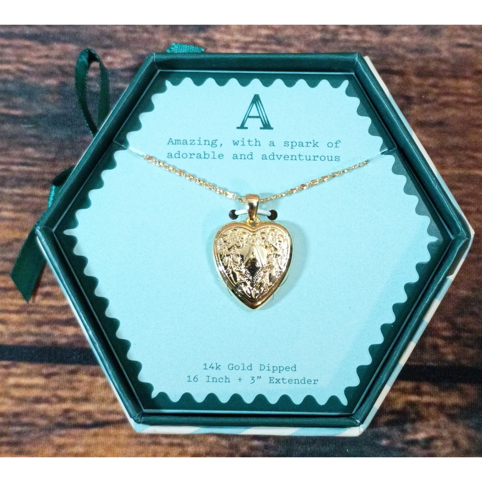 A New Day 14k Gold Dipped Initial A Heart Locket Necklace 16in + 3in Extender