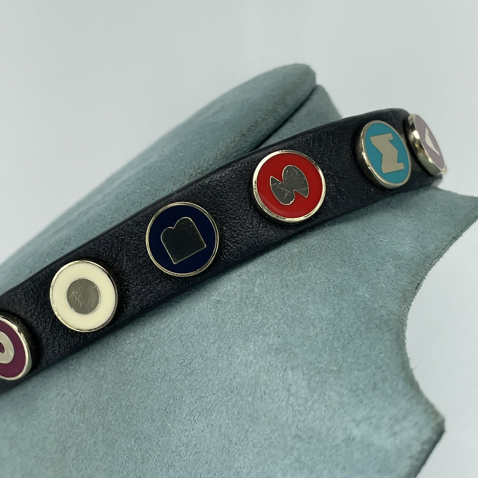 Marc Jacobs choker necklace black leather multicolour enamel spell out RETRO Y2K