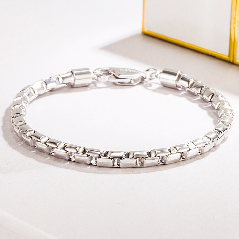 925 Sterling Silver 5mm 6.7″-9″ Box Chain Bracelet Lobster Clasp for Men & Women