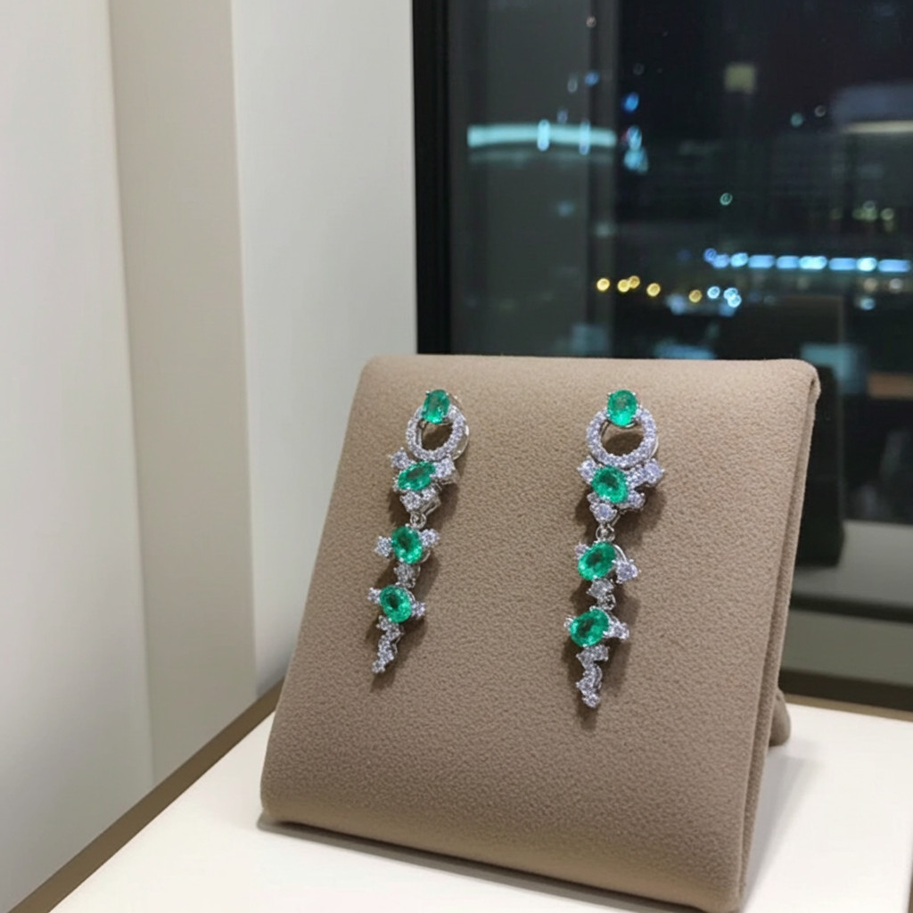 Emerald Statement Earrings, Natural Colombian Emerald Drop Dangle Earrings 3x4mm