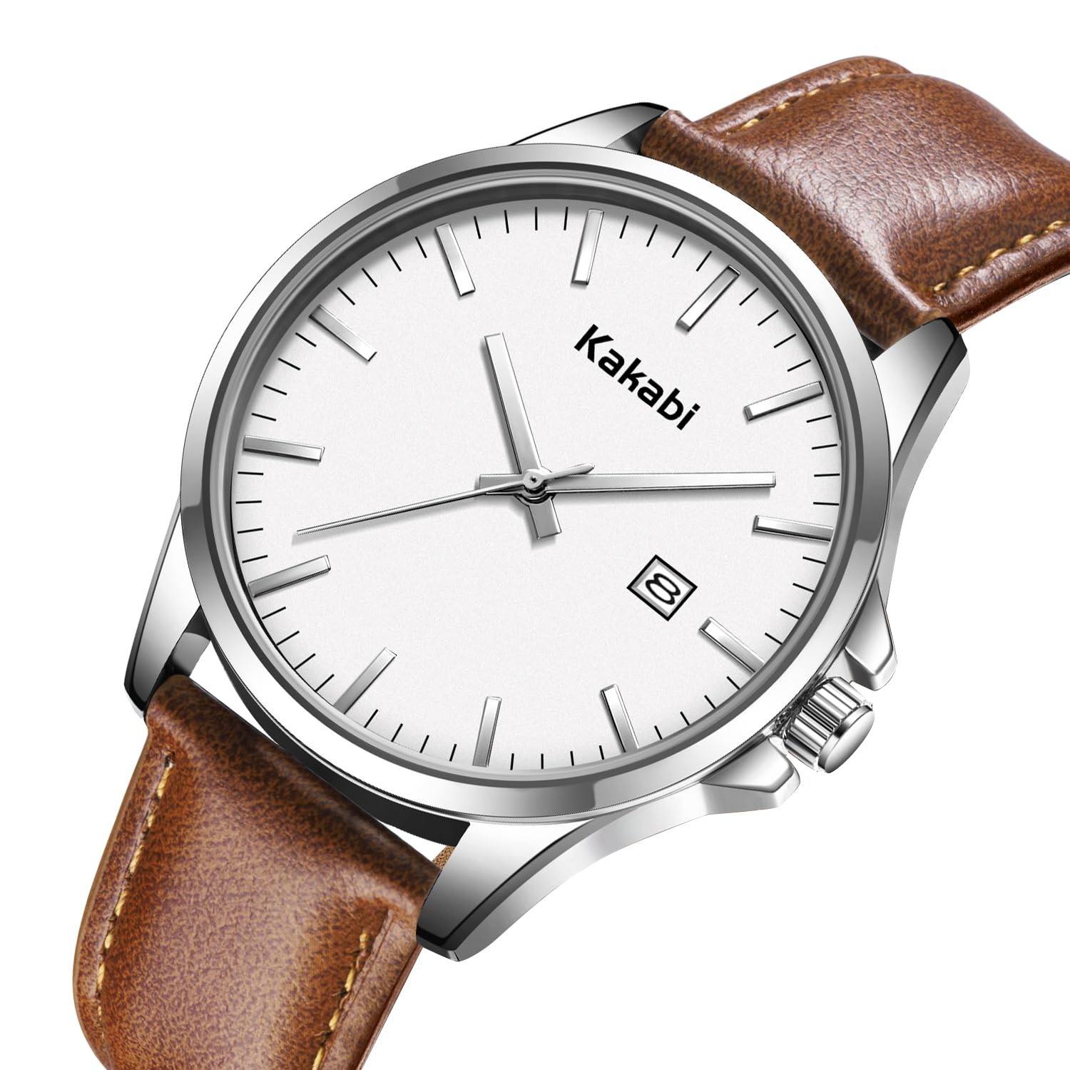 Kakabi Watches for Men, Minimalist Fashion Mens Leather K7303S-Brown White-P