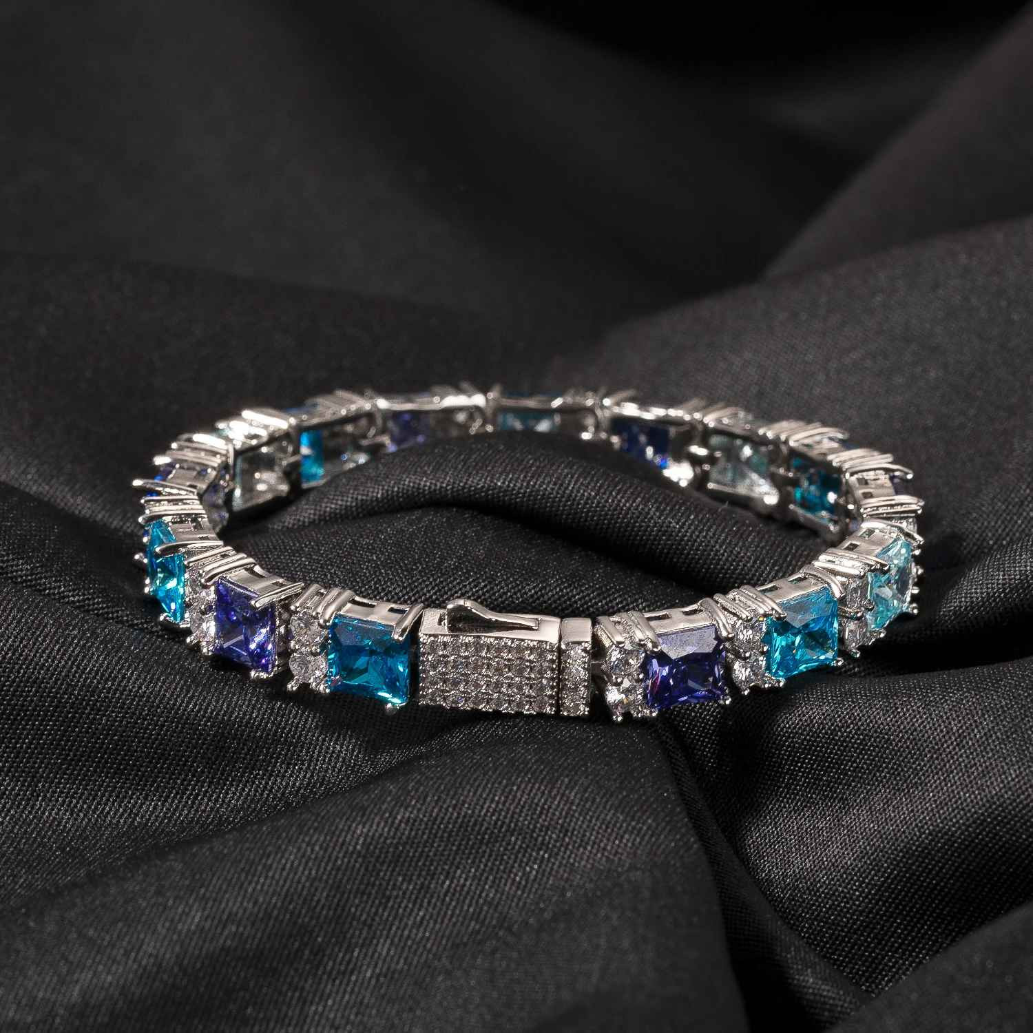 8CT Lab Created Diamond 7.5mm Gradient Blue Necklace Bracelet for Men Women