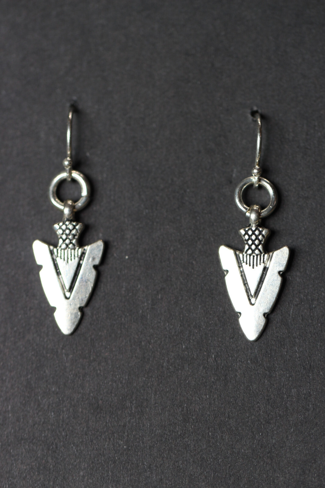 Arrowhead Charm Earrings 925 sterling silver Hooks Pewter Charms Tribal Theme