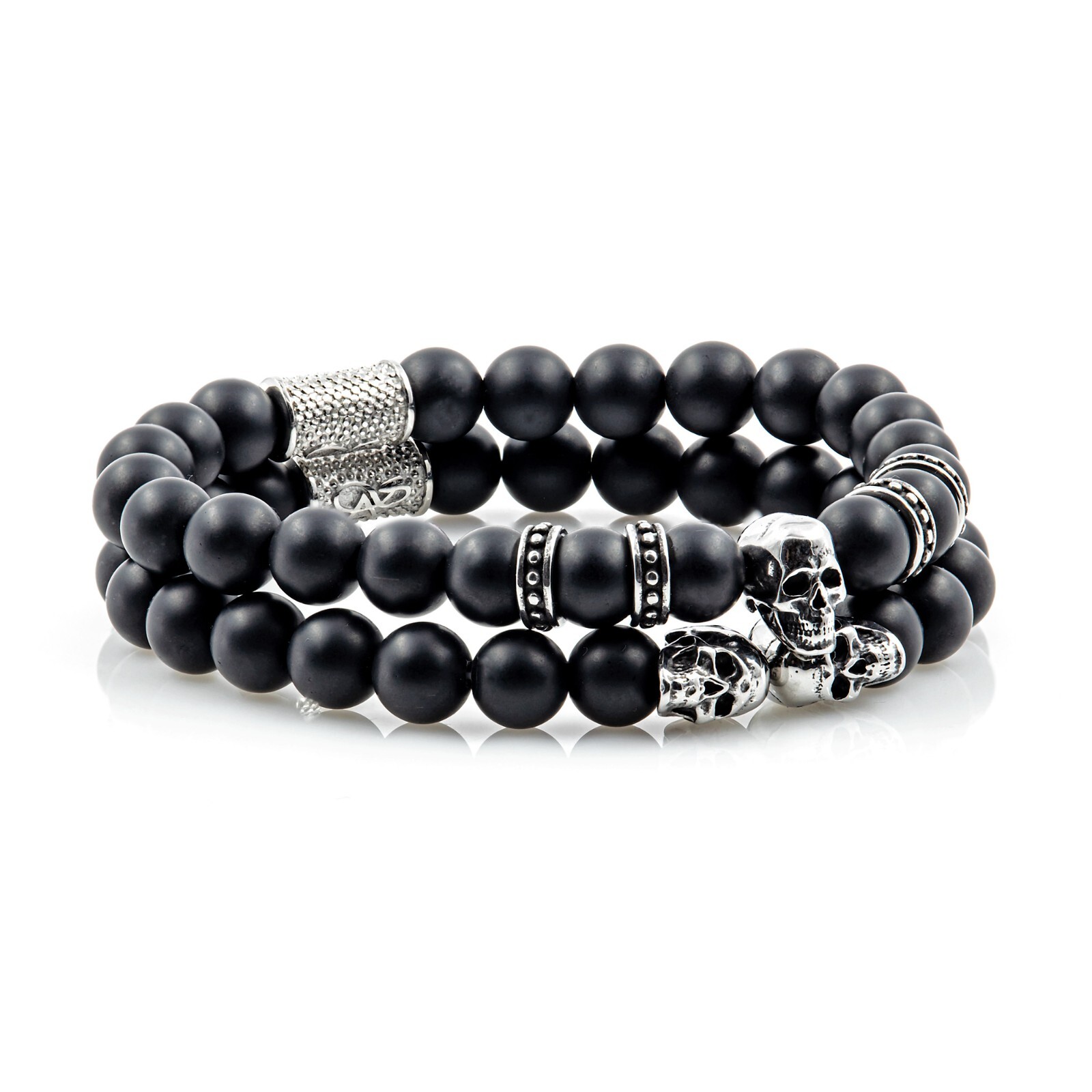 Onyx Matt Armband Bracelet Perlenarmband Memento Mori Silver Edition