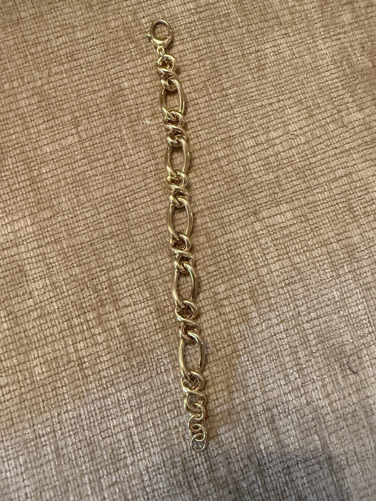 Gold Plated Sterling Silver 13.0 MM Figaro Link Bracelet 7-8” Adjustable.