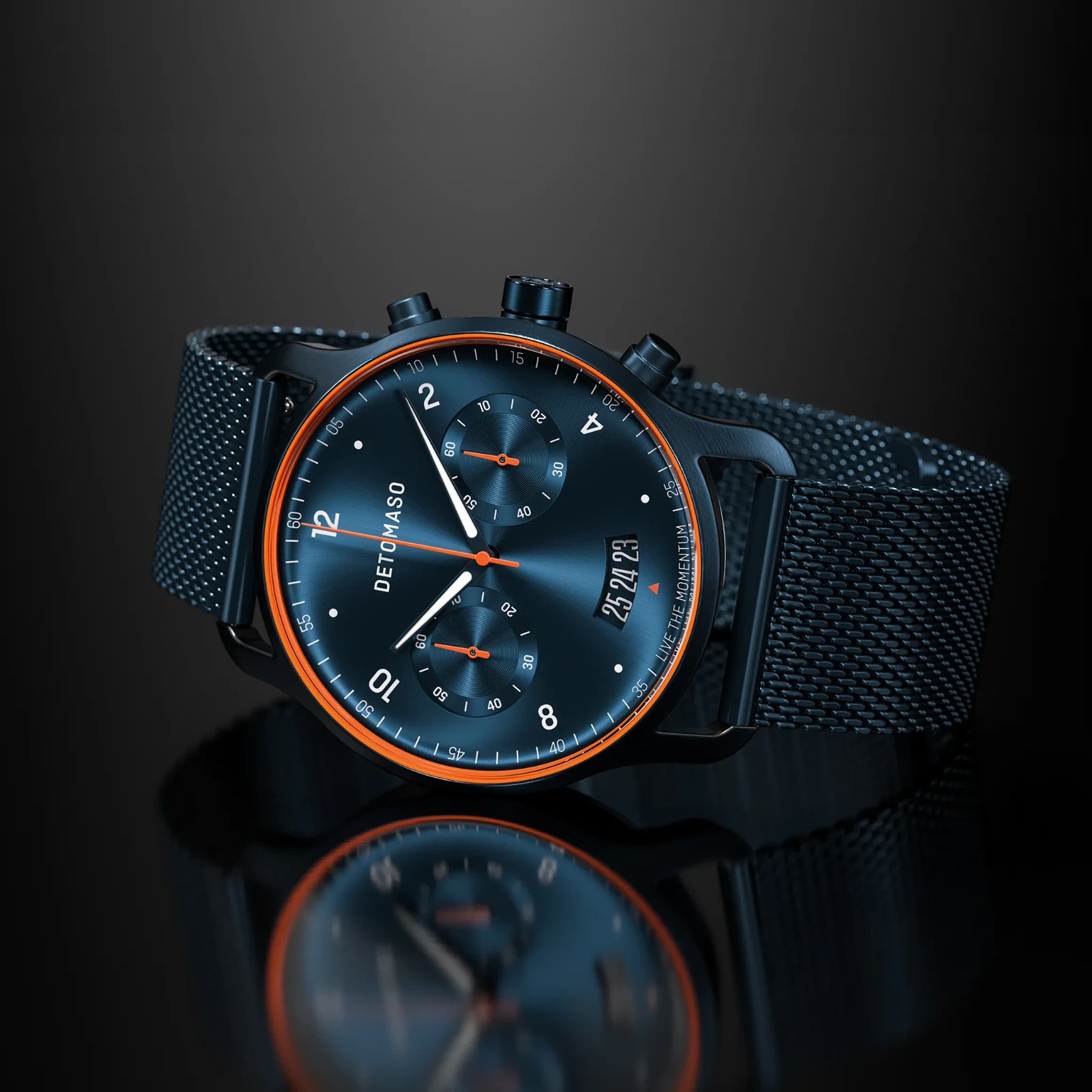 DETOMASO SORPASSO CHRONOGRAPH VELOCITÀ BLUE ORANGE 42mm (MESH) MSRP $219 🔥NEW🔥