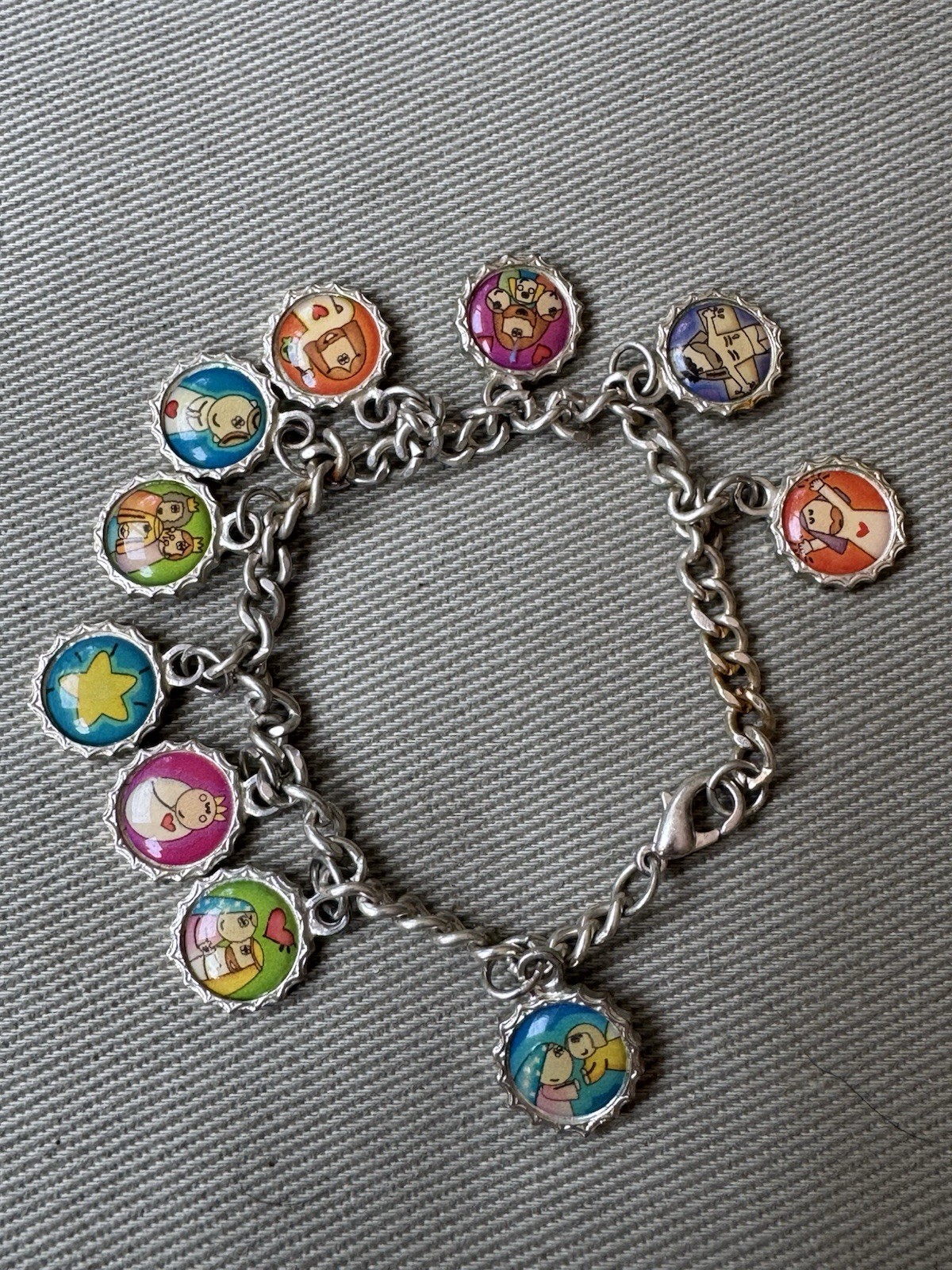 Vintage Ricordo Metal and Enamel Cartoon Character Charm Bracelet