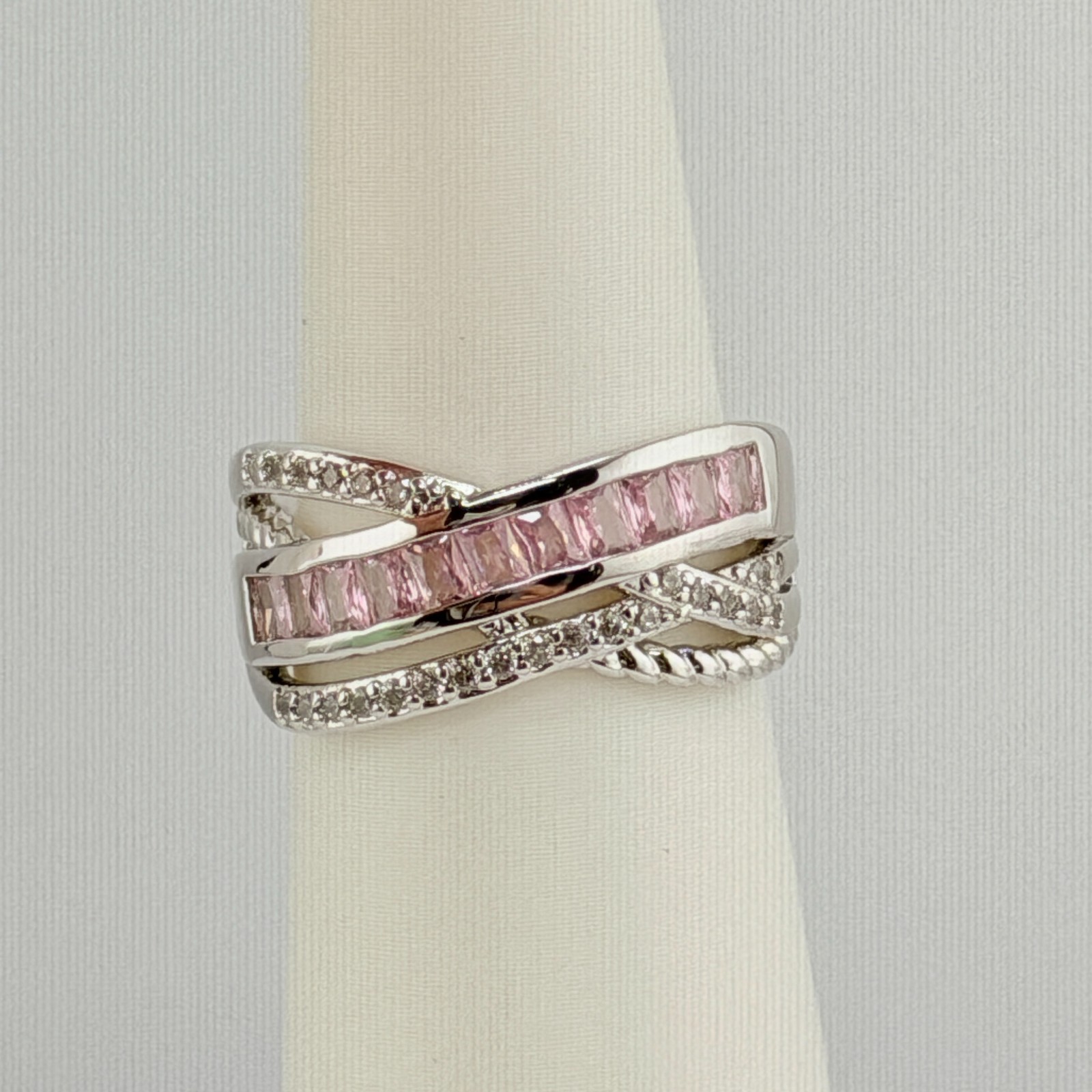 Bomb Party Ring Sz 8 “Simplicity in the Details” Rose Quartz on Rhodium RBP6384