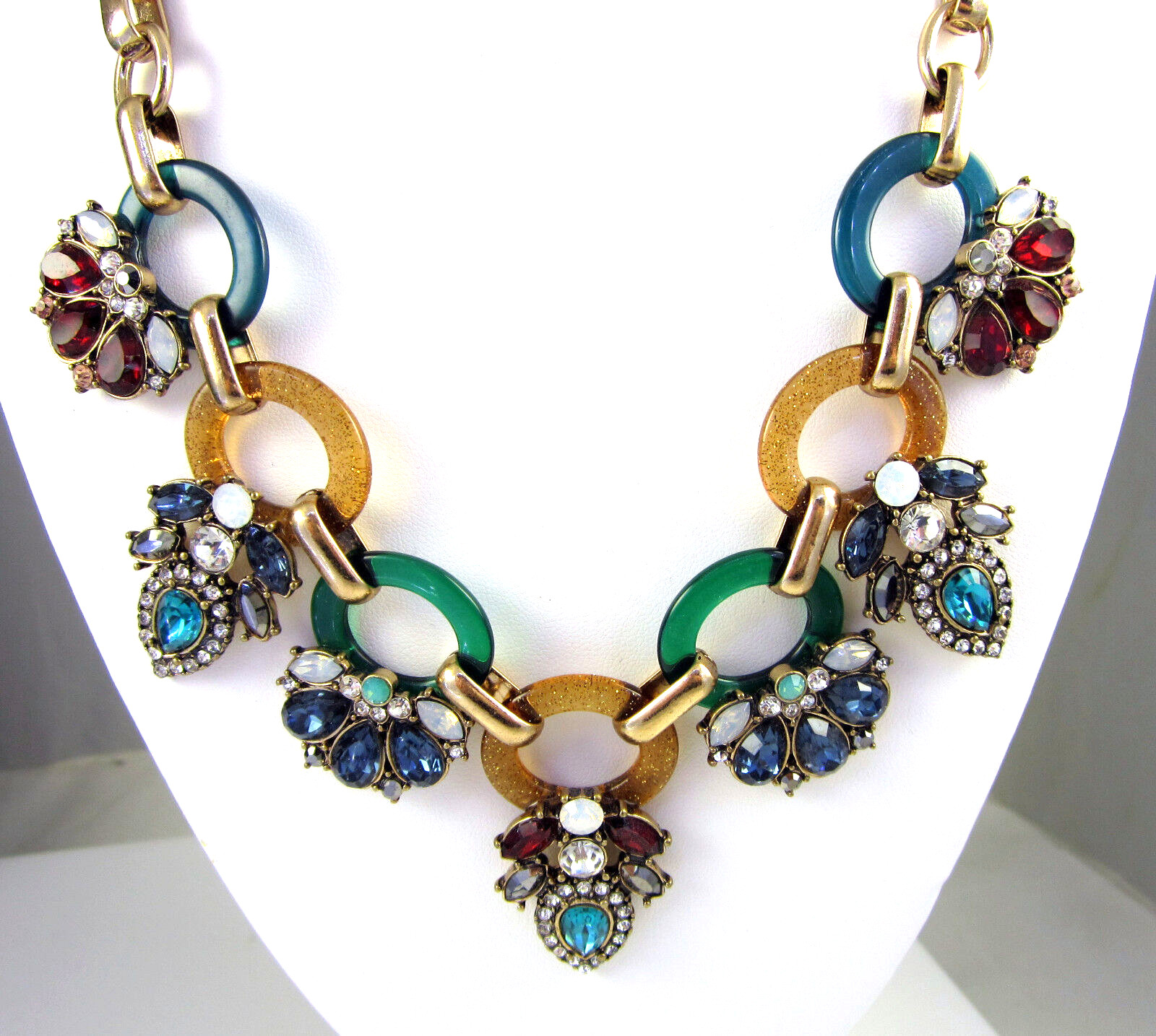 Estate Gorgeous Colorful Sparkling Resin Rhinestone Goldtone Collar Necklace