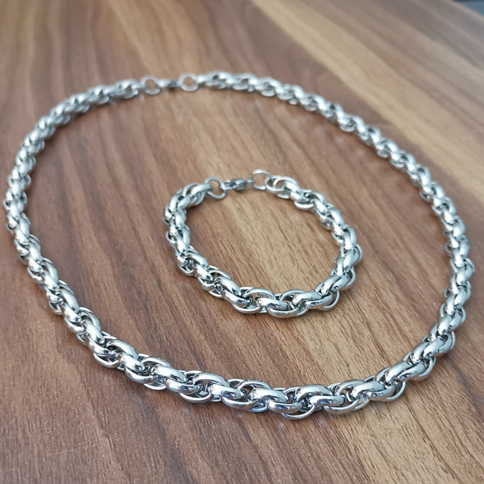 Shining 9mm S.steel Silver rope Link Chain Men’s Bracelet Necklace 7in–40in