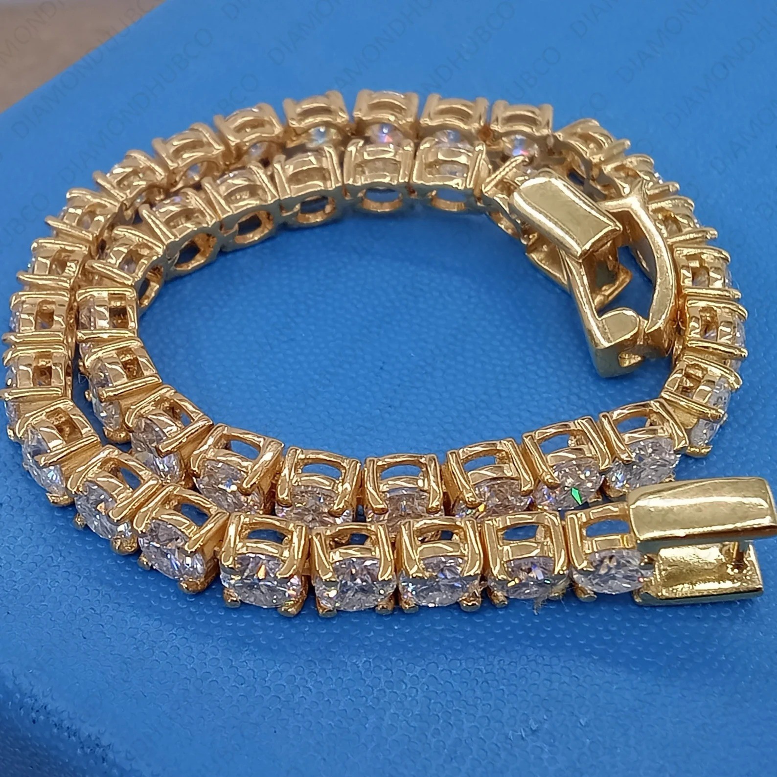 3mm Round Cut Moissanite 6 CTW Unisex Tennis Bracelet in 14K Yellow Gold Plated