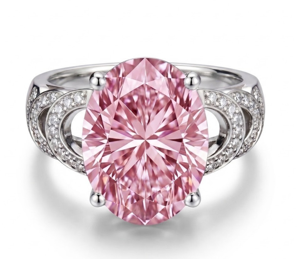 RARE 7.00 Ct Certified Oval Cut Pink Natural Diamond Ring White Gold Finish