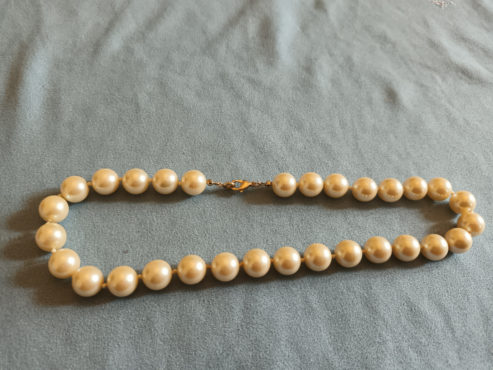 Off White Cream Champagne Faux Pearl 9mm Bead Necklace – 16″ long