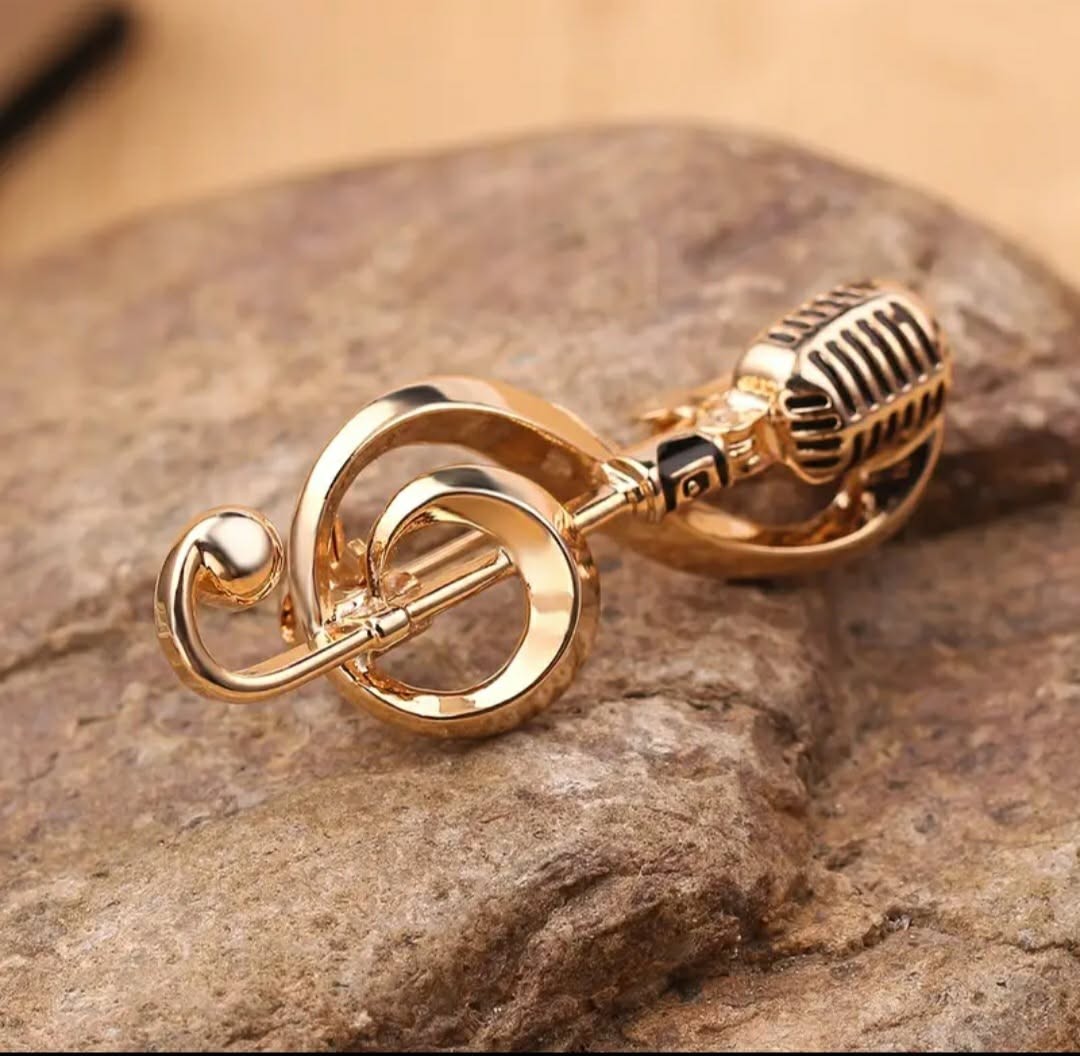 Music Note Brooch Pin Gold Color Microphone Lapel Pin Jewelry Gift