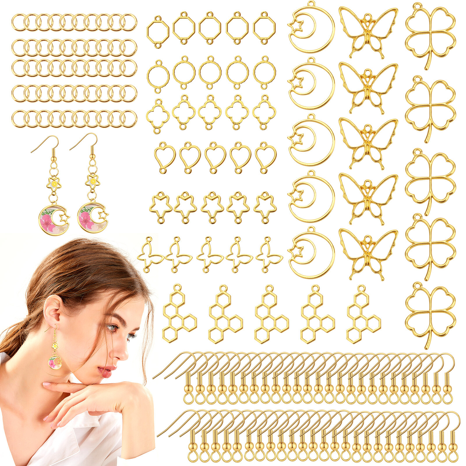 200pcs Metal Ear Hook Jump Ring Bezel Kit DIY Jewelry Craft Making