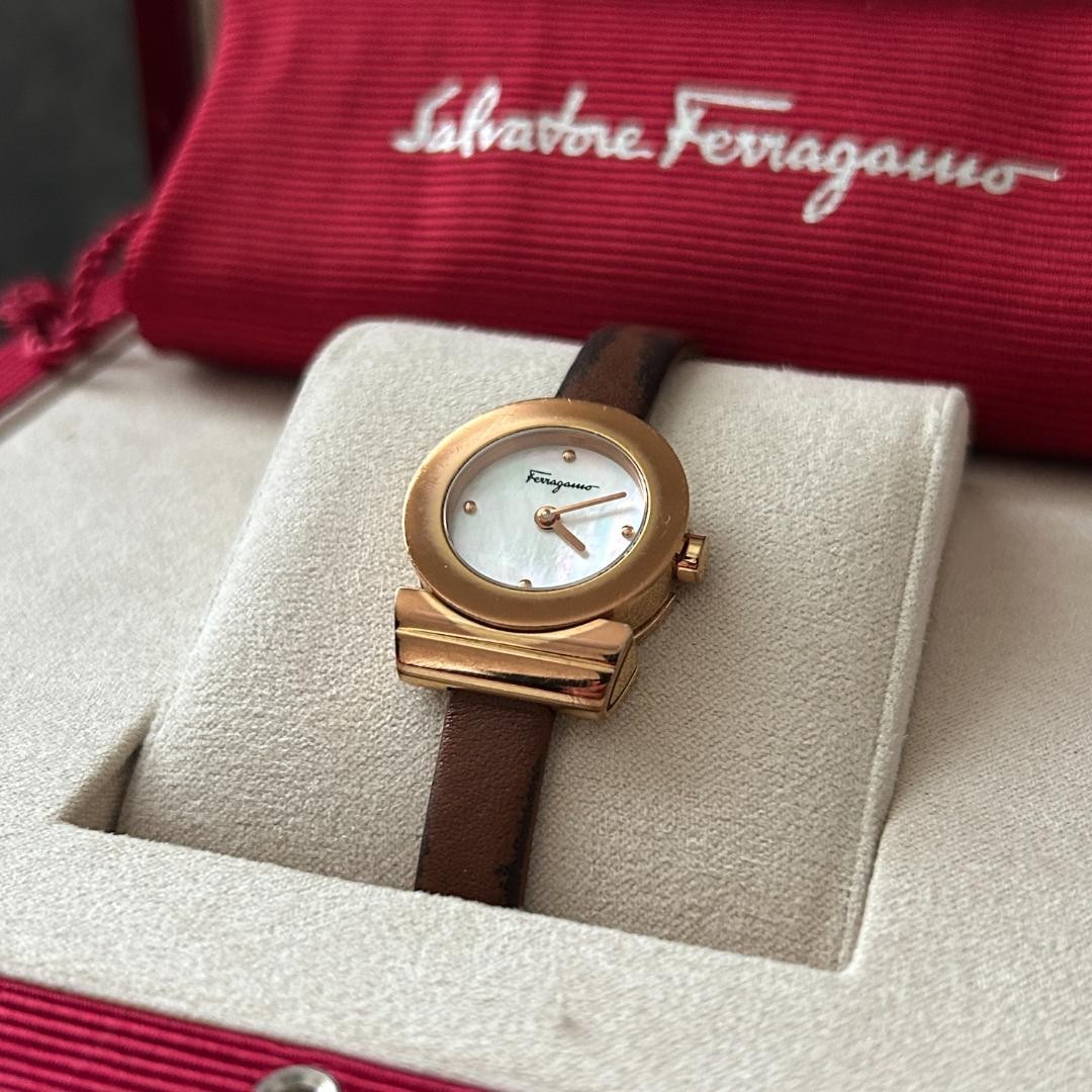 Salvatore Ferragamo Gancini Women’s Watch Pink Gold Shell Dial Used with Box