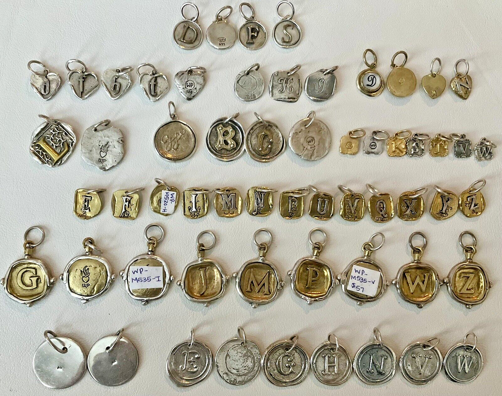 Vintage Waxing Poetic Sterling Silver Charms Initial Seal Insignia Letters