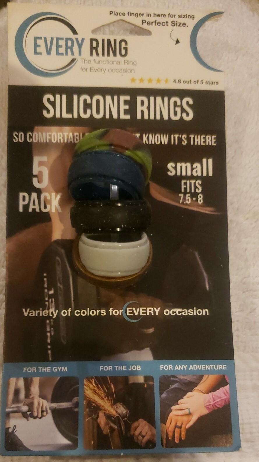 Every Ring Silicone Rings Size Small Fits 7.5-8 5 Pack Assorted Colors NEW