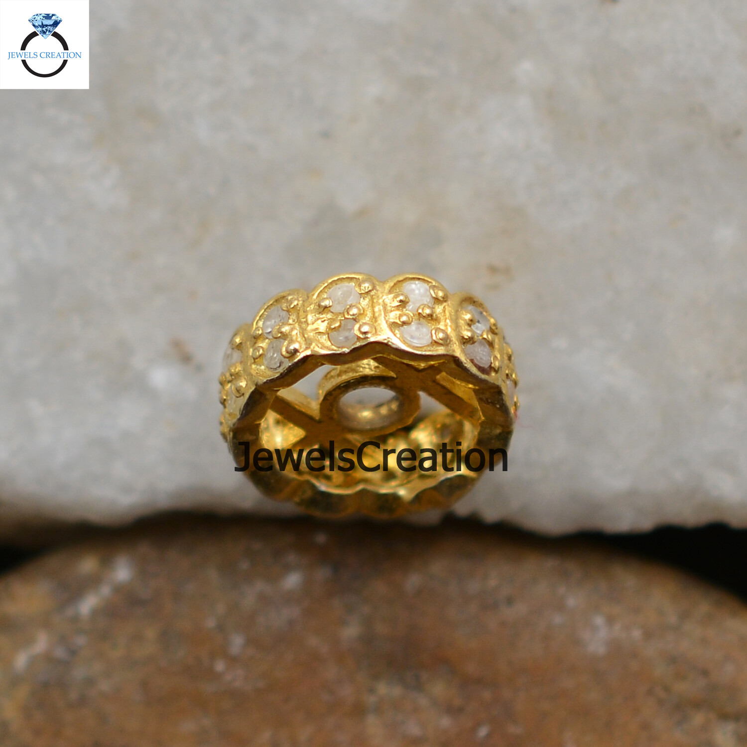 Natural Pave Diamond Wheel Beads 925 Solid Silver Finding Gold Vermeil Jewelry