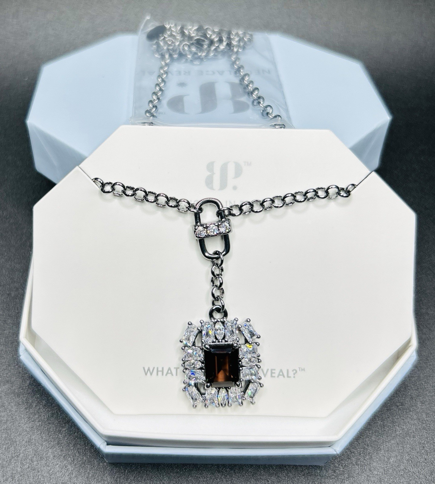 Bomb Party Necklace NK87543 ‘Crowned Yours’ Brown Tourmaline CZ Hematite Plating