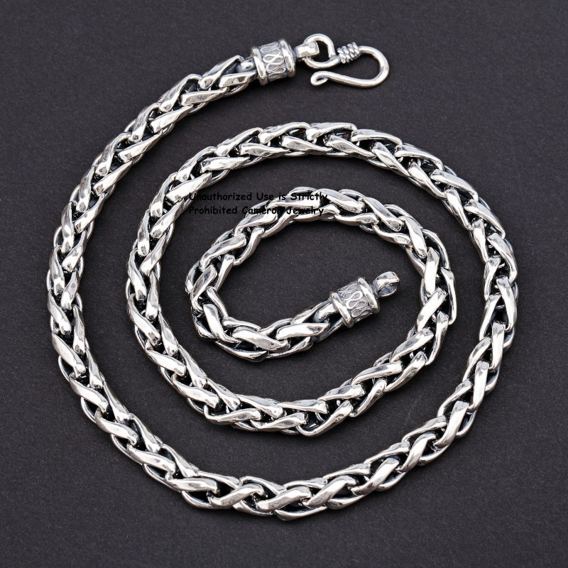 Pure S925 Sterling Silver Chain Men’s 6mm Round Wheat Link Necklace 55-56g 24in