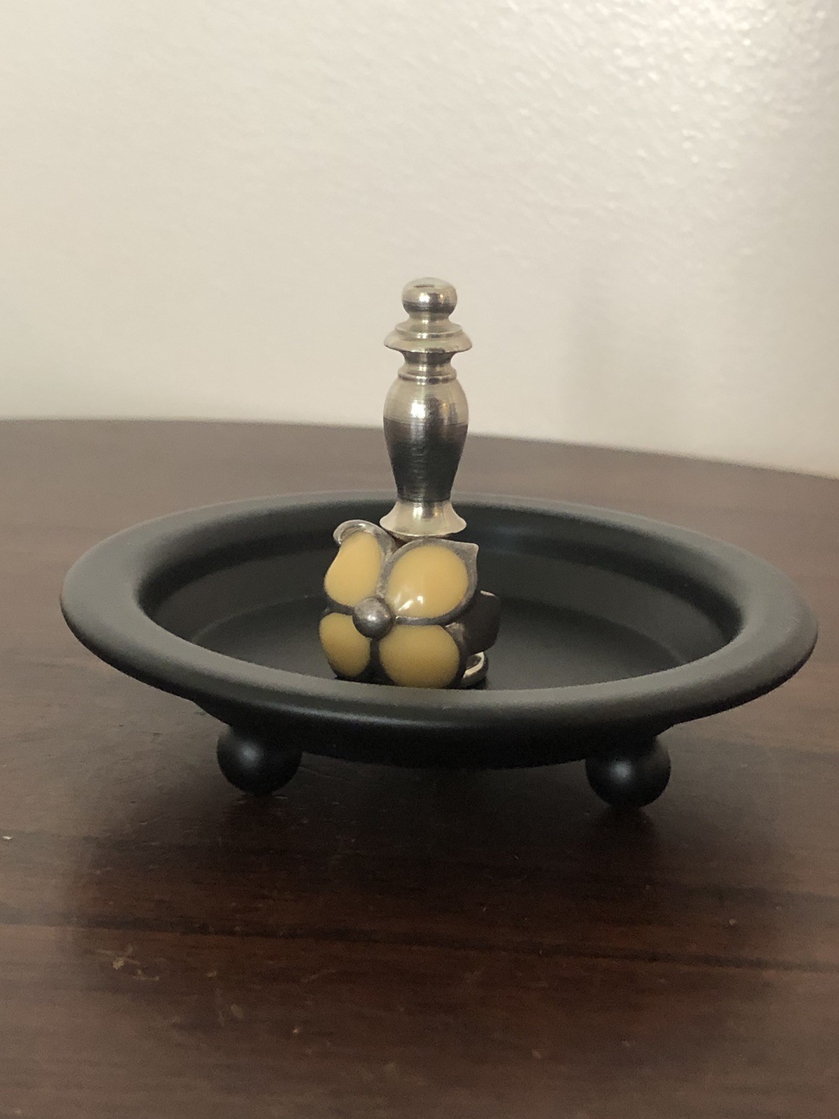 Ring Holder Ring Keeper Trinket Dish Nickel Finial Repurpose Counter Top Black