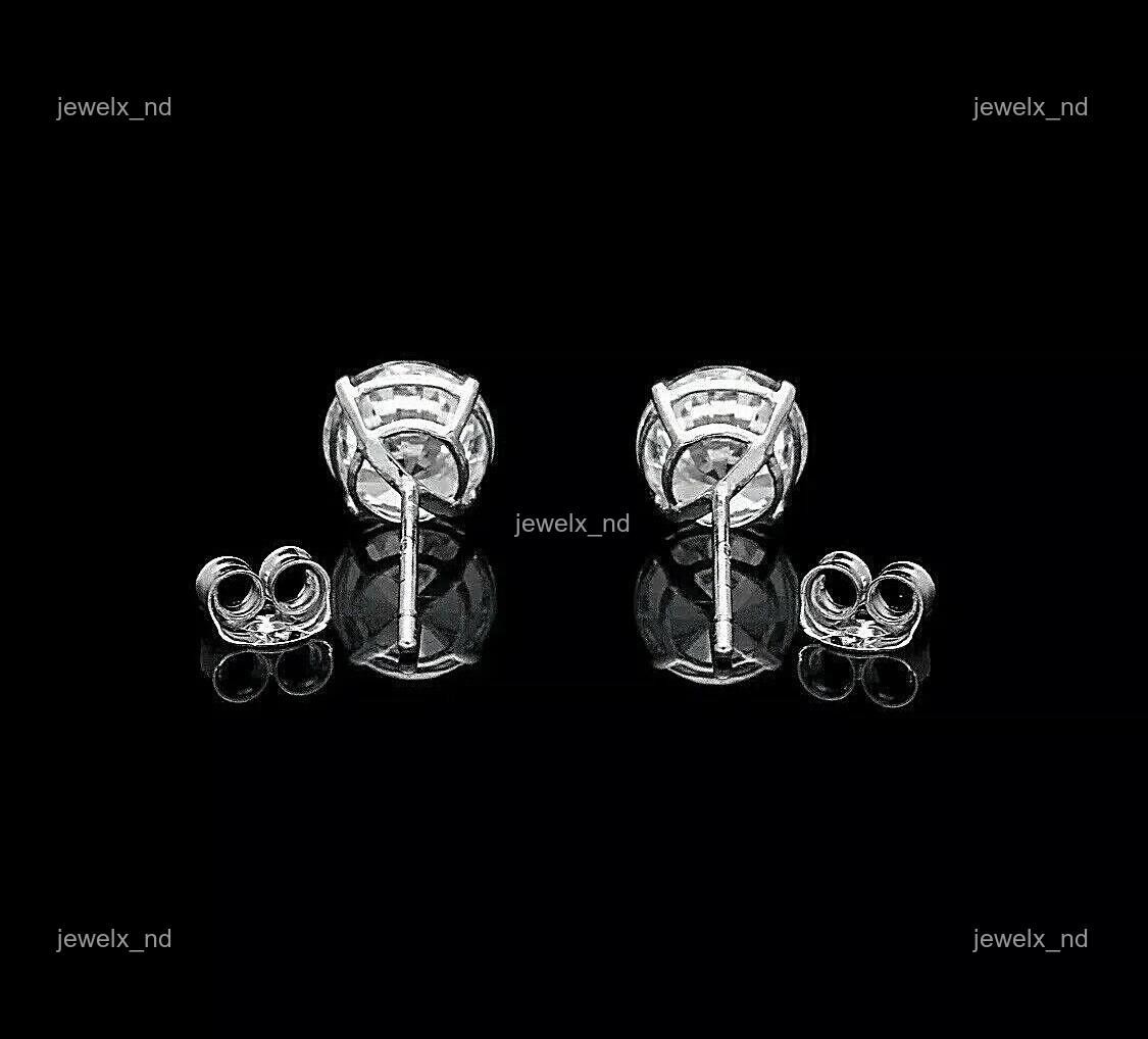 14K Solid White Gold Natural Diamond Stud Post Independent Lady Earrings Jewelry