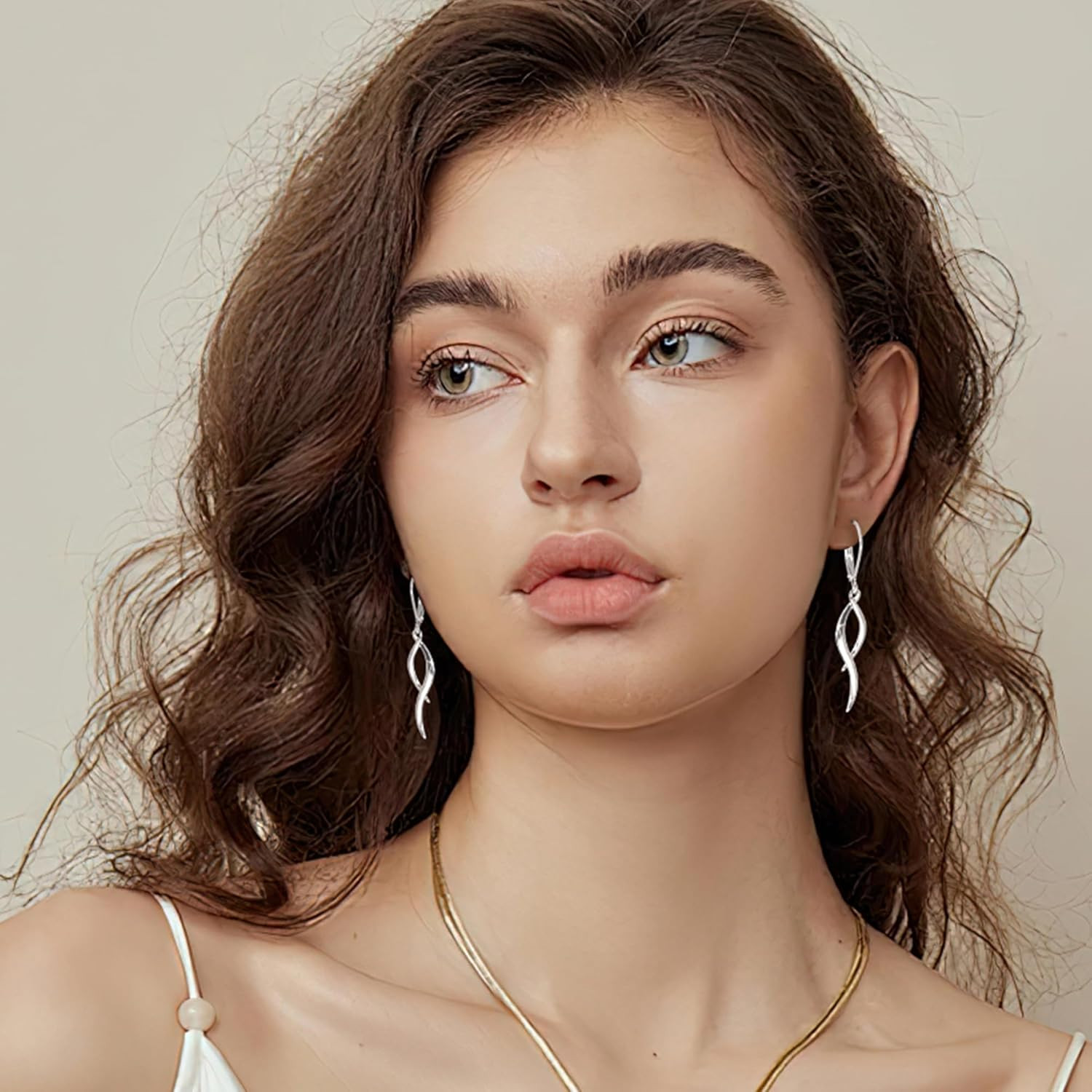 Twisted Silver Dangle Earrings, Hypoallergenic Elegant Lightweight 14K Gold Plat