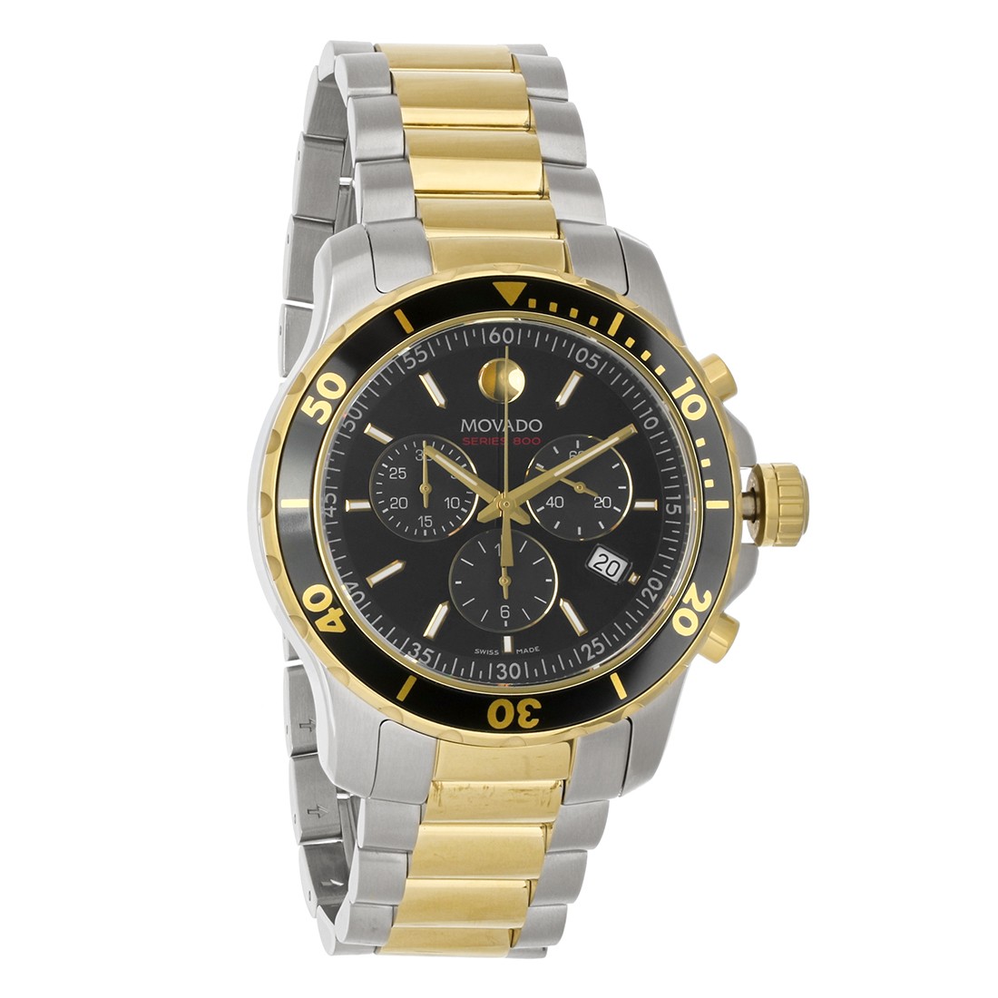 Movado Series 800 Men’s 2-Tone Black Dial Swiss Quartz Chronograph Watch 2600146