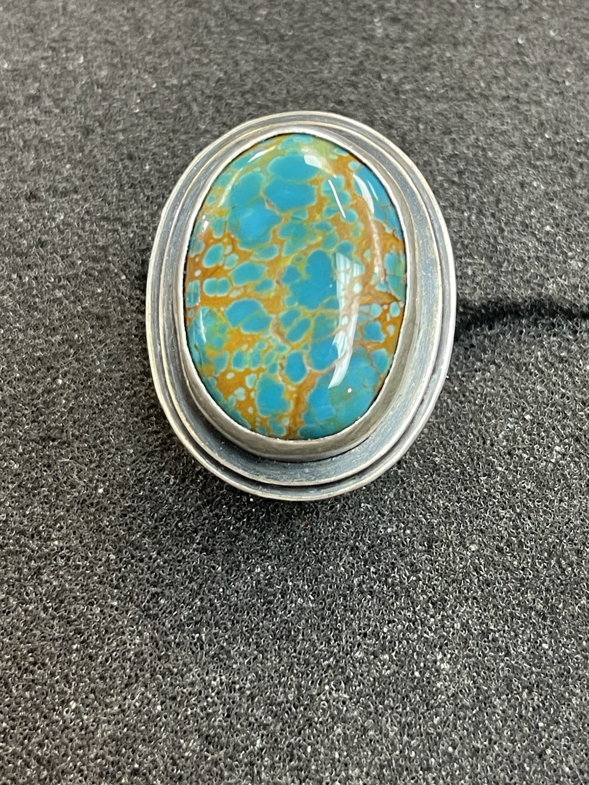 Handmade Sterling Silver & High-Grade Hubei Turquoise Ring – Signed “Gracie”