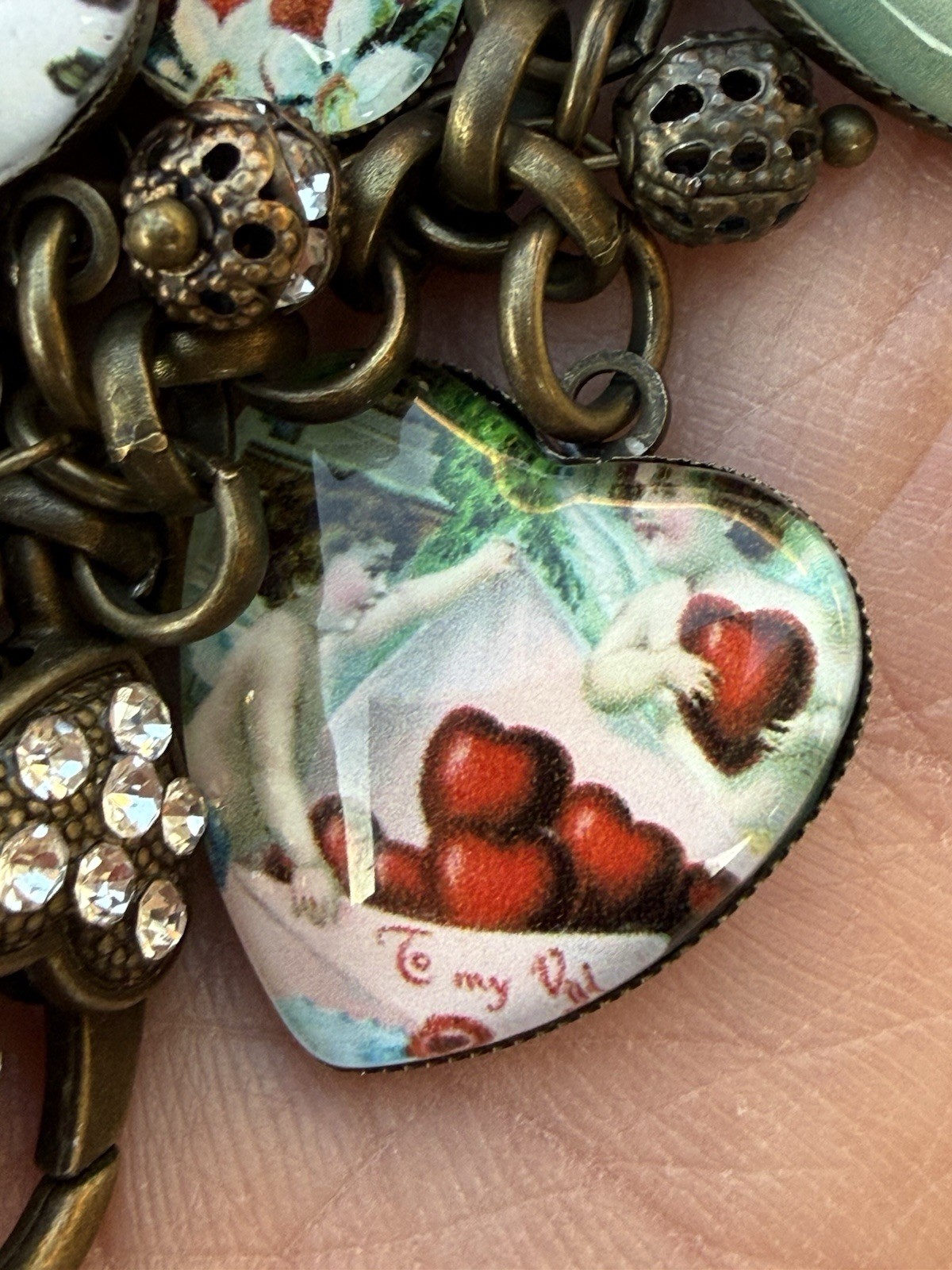 Victorian Style Valentines Charm Bracelet With Heart Motif & 8 Victorian Images