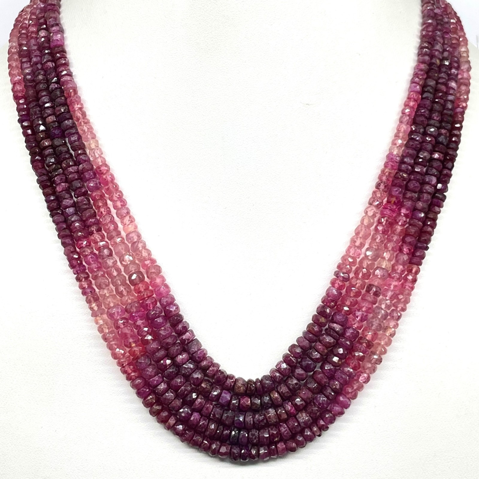 18 Inch Natural Ruby Necklace 3-4mm Shaded Faceted Cut Beads 925 Silver Clasp
