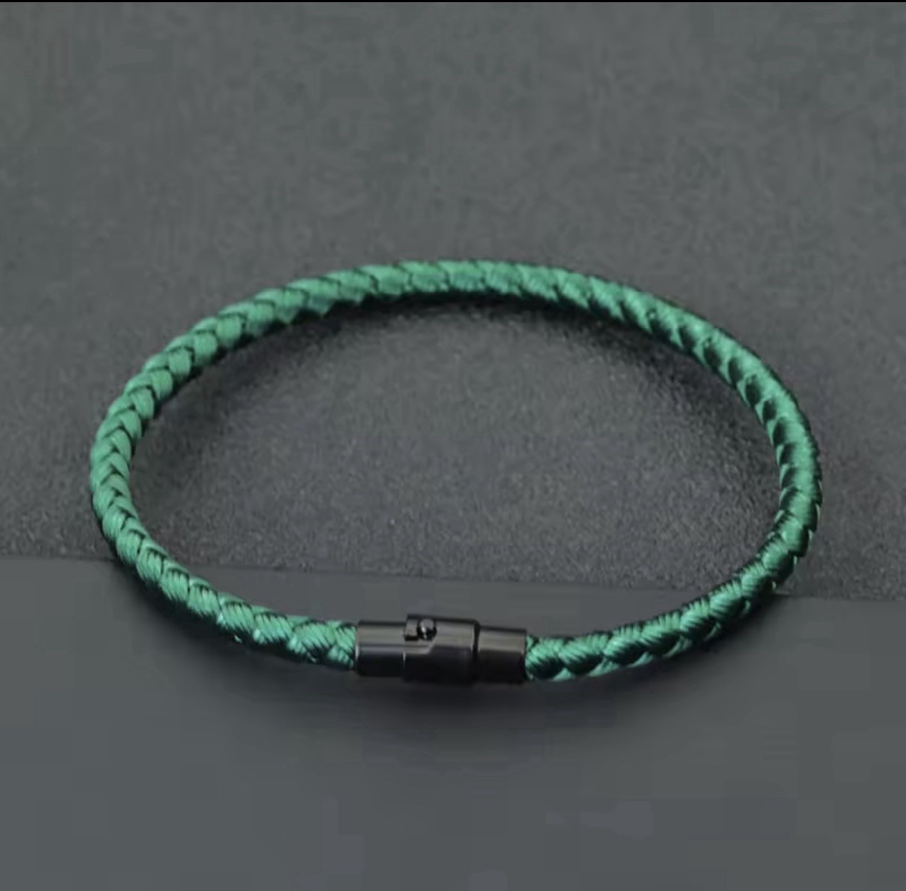 3pcs Men’s green and black braided fabric bracelet set, nautical-style, 20.5cm.