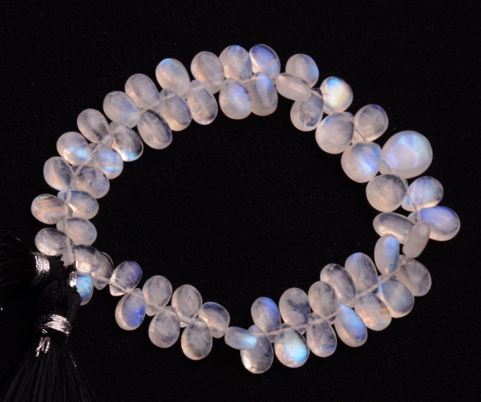 Blue Fire Rainbow Moonstone 7×5 to 9×7 mm Size Smooth Pear Beads Strand 7.5″