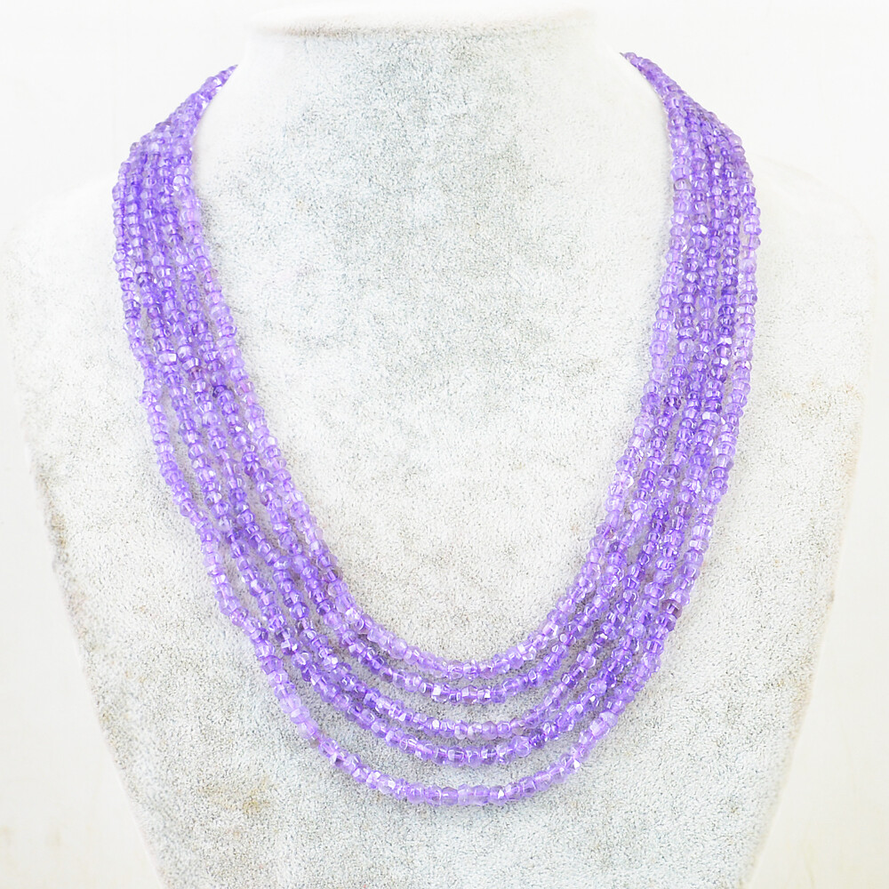 305.00 Cts Natural Purple Amethyst Round Cut Beads 5 Strand Necklace NK 49E36