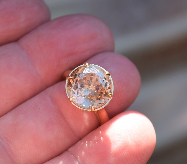 18K Yellow Gold Rare 10.0 Ct Round Natural Imperial Topaz Solitaire Ring sz 6